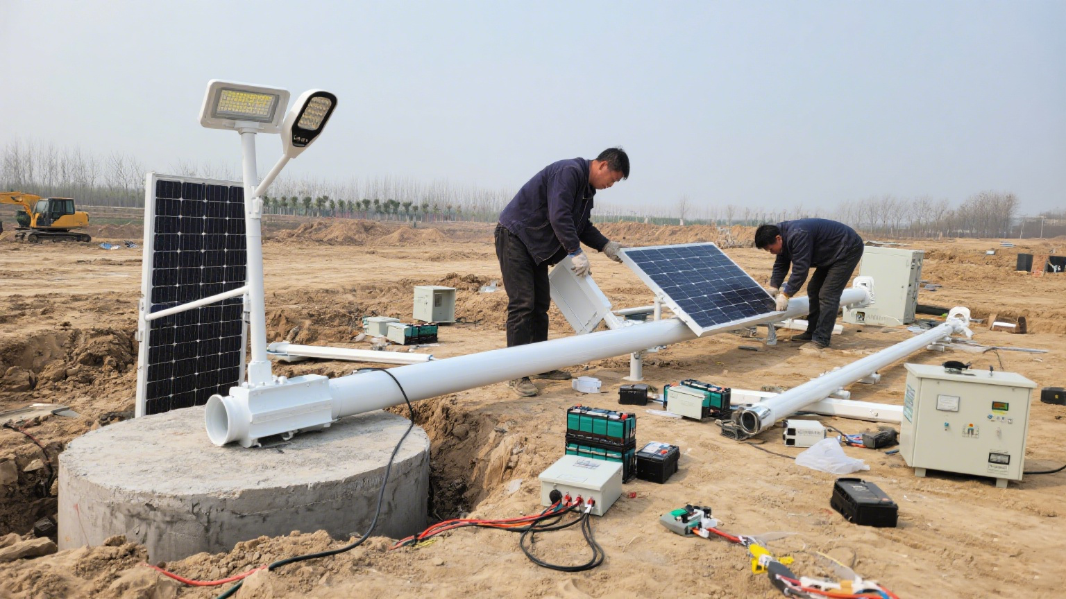 太阳能灯杆组件组装中